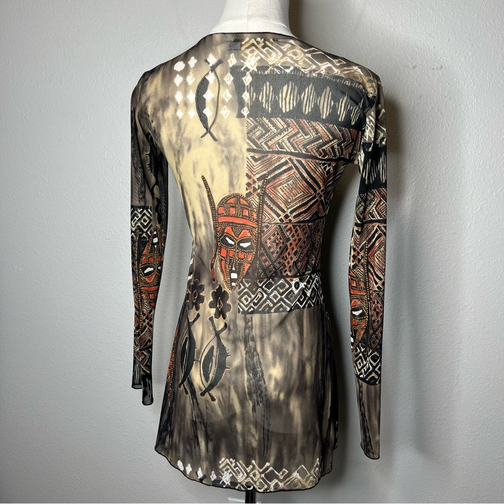 Cache Cache Brown Abstract Print Sheer Asymmetric… - image 2